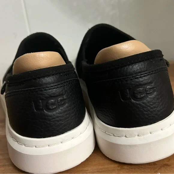 UGG New Black Leather Slip-On Shoes - Picture 5 of 7
